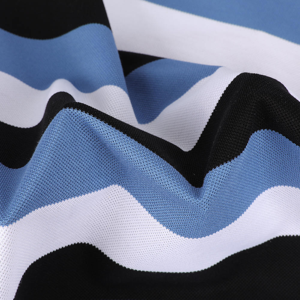 Åndbar miljøvenlig ø-bomuld La Liquid Ammonia Pique Mesh Striped Fabric Egnet til polo