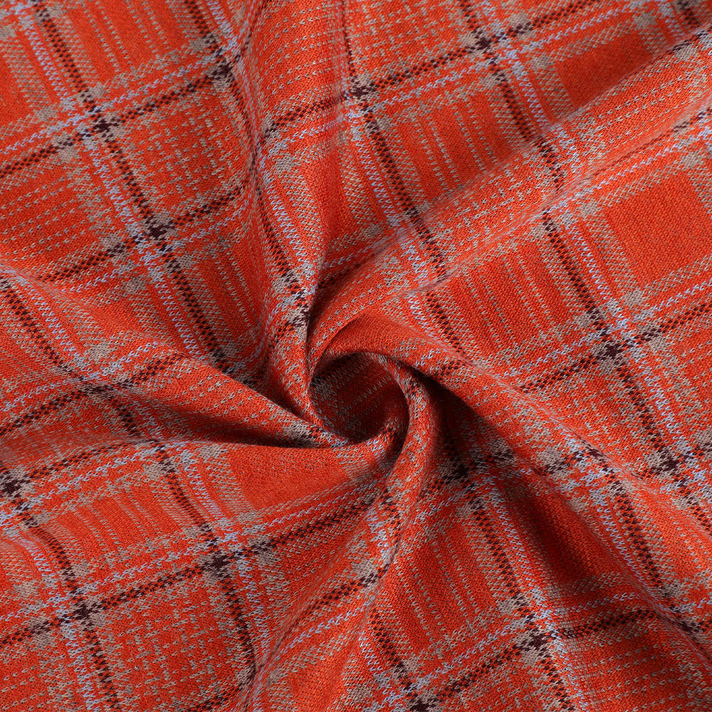 Komfortabel hudvenlig uld spundet silke plaid strikket interlock jacquard stof